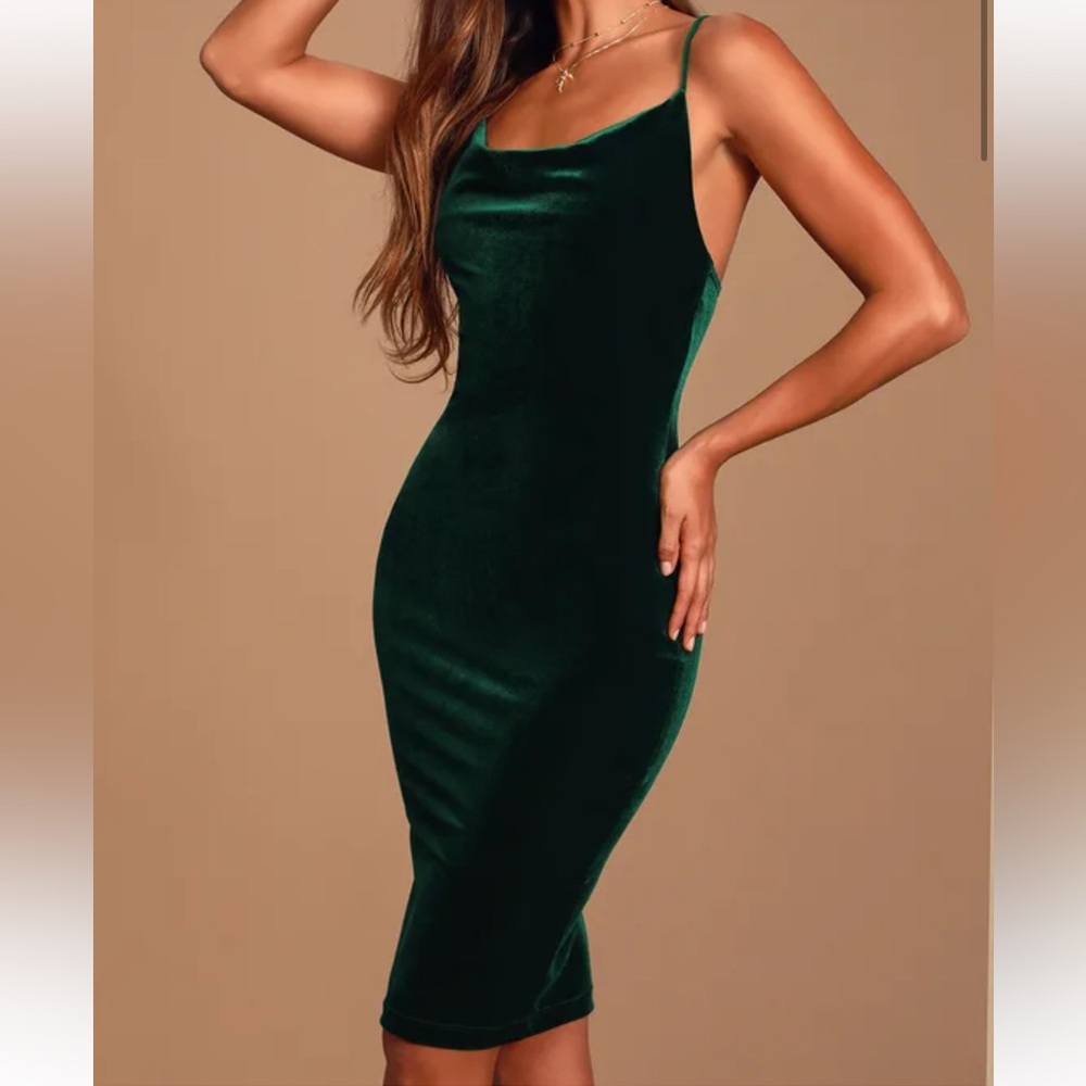 Lulus Dark Green Midi Velvet Dress